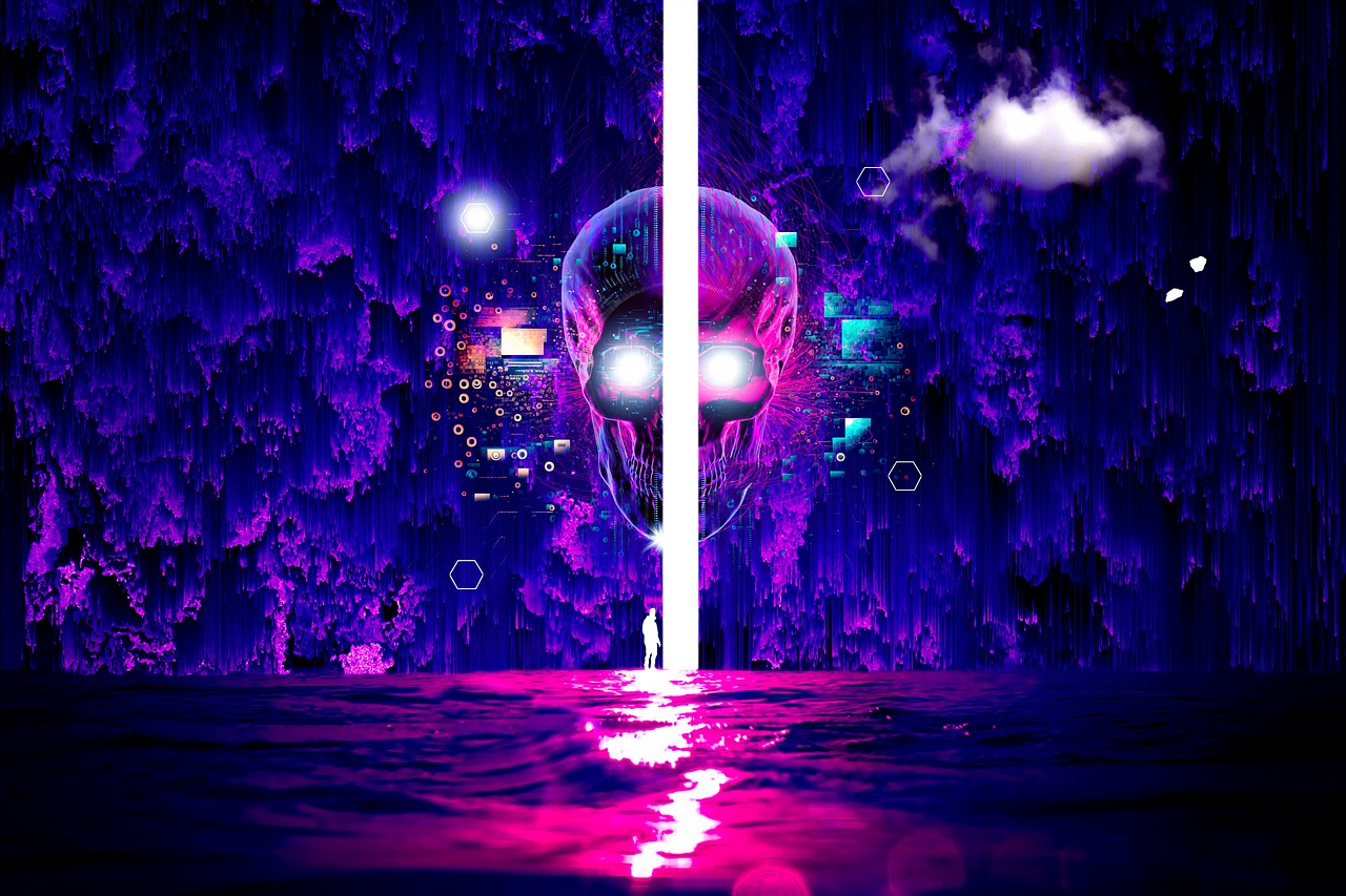 jövő, cyberpunk, digitális művészet, nagy adat, művészet, technológia, szürreális, misztikus, álmok, képzelet, kreativitás, tervezés, háttér, tapéta, geometriai alakzatok
