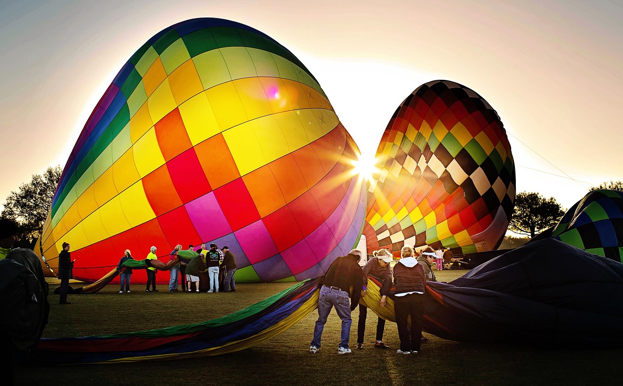 heißluftballone, morgen, sonnenaufgang, aufblasen, natur, start, installieren, ballonfest