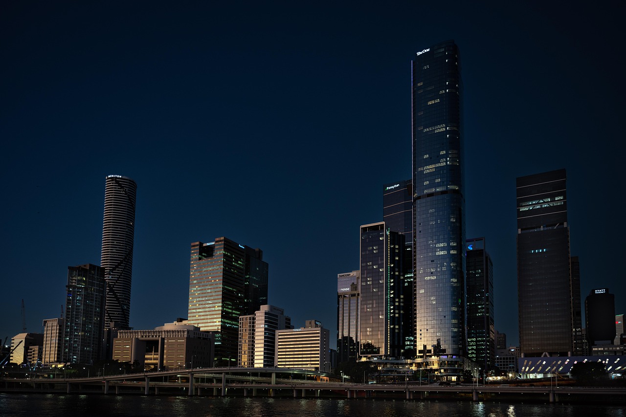 skyline, brisbane, sunset, downtown, building, architecture, night, nature, cityscape, skyscrapers, queensland, australia