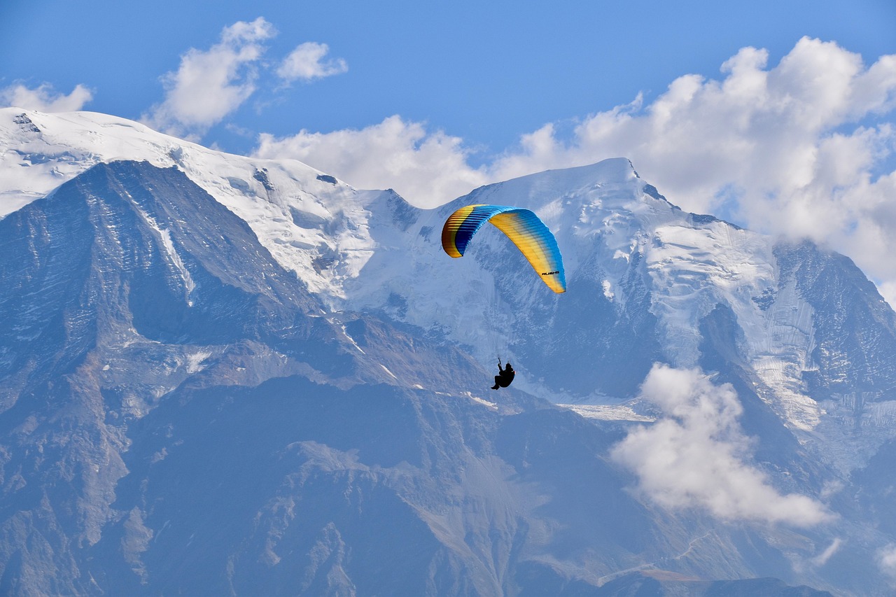 mountain, paragliding, free flight, mont blanc high alps, snow, eternal snow, nature, fly mountain