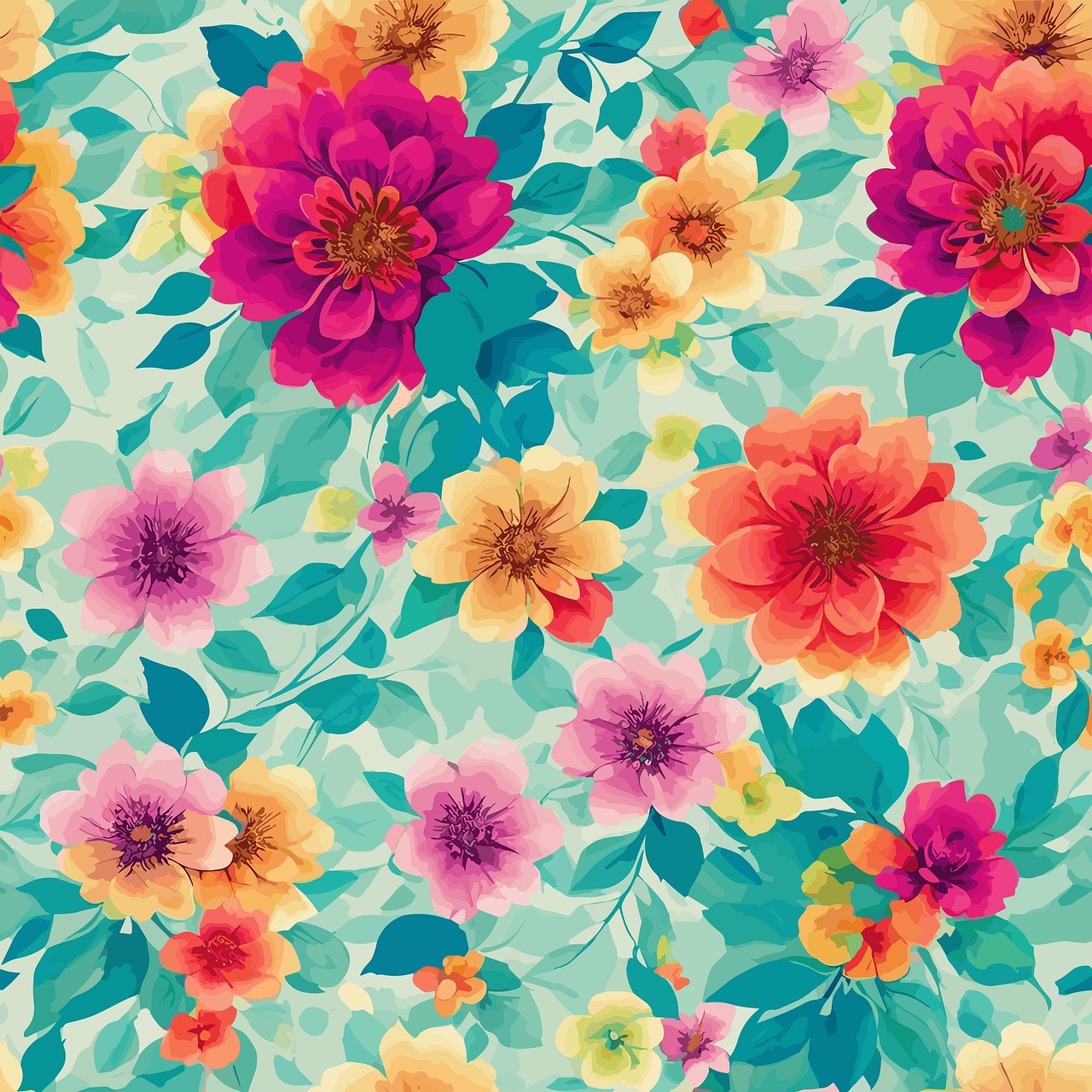 ai généré, nature, motif floral, fleurs, couleurs d'été, conception de textiles, modèle, sans couture