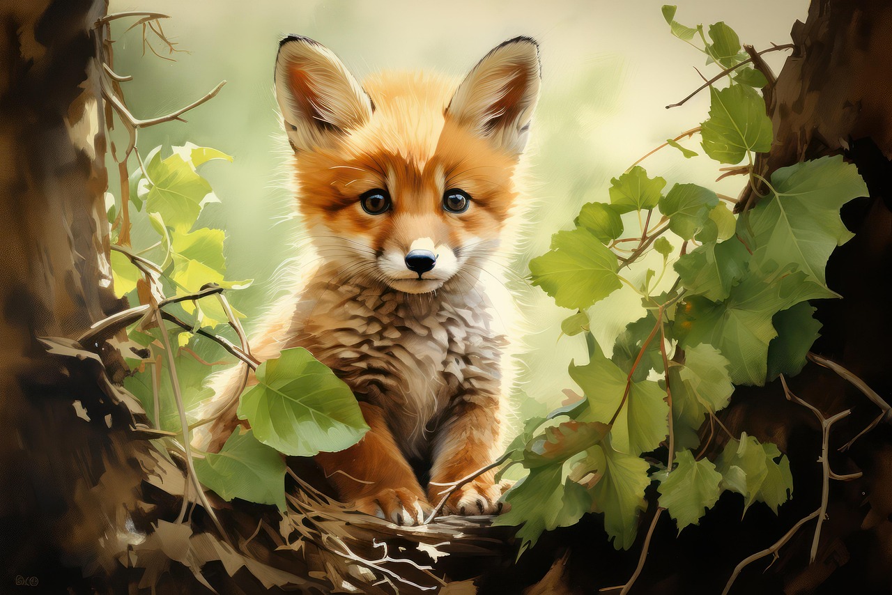 ai generated, fox, cub, canine, mammal, fox baby, cute, animal