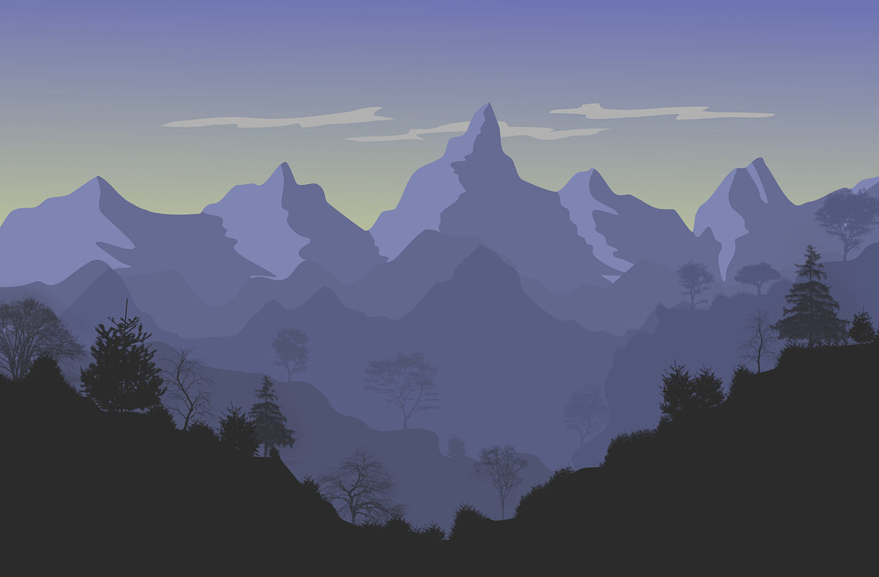 mountains, landscape, plants, nature, dusk, hills, forest, clouds, sky, trees, silhouette, wallpaper, background, wallpaper, wallpaper, wallpaper, wallpaper, wallpaper