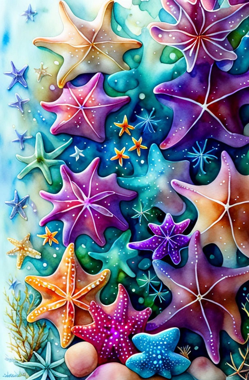ai generated, starfish, nature, water, under water, colorful starfish