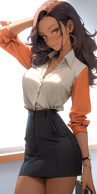 Anime woman girl female portrait teacher schoolgirl teaching manga character school uniform japanese classroom pose skirt hair dark hair school face eyes training background background image ai generated