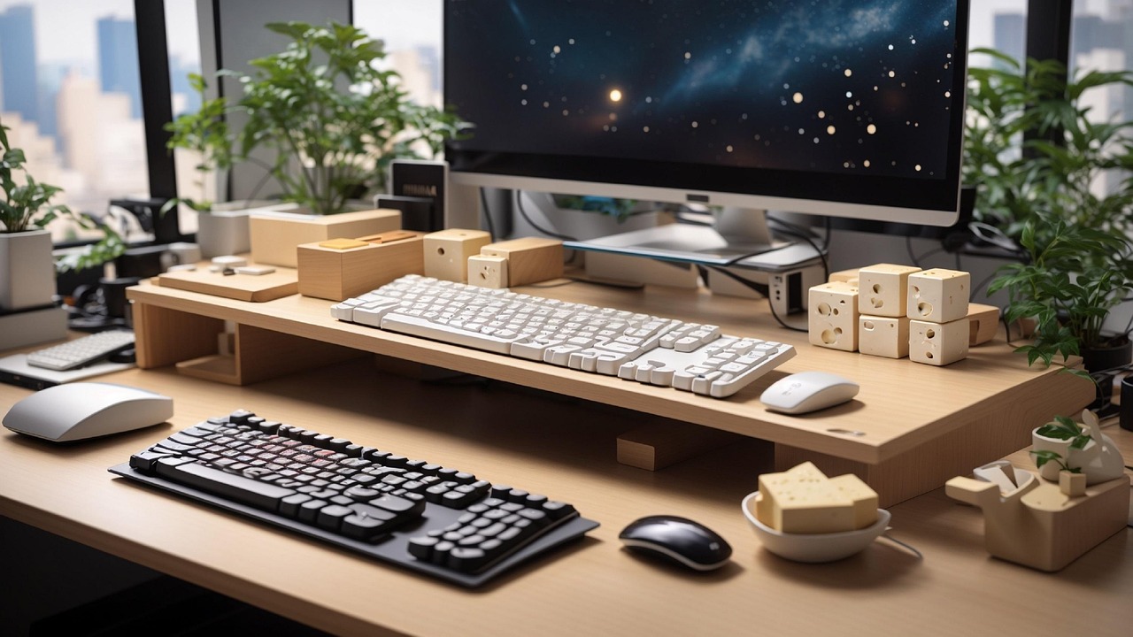 ai generiert, schreibtisch, rechner, technologie, arbeit, installieren, büro