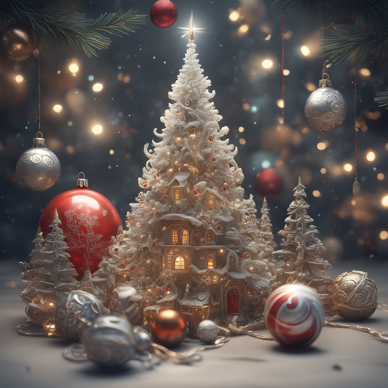 christmas, decoration, december, advent, decor, lights, ai generated, holiday, christmas tree, christmas lights