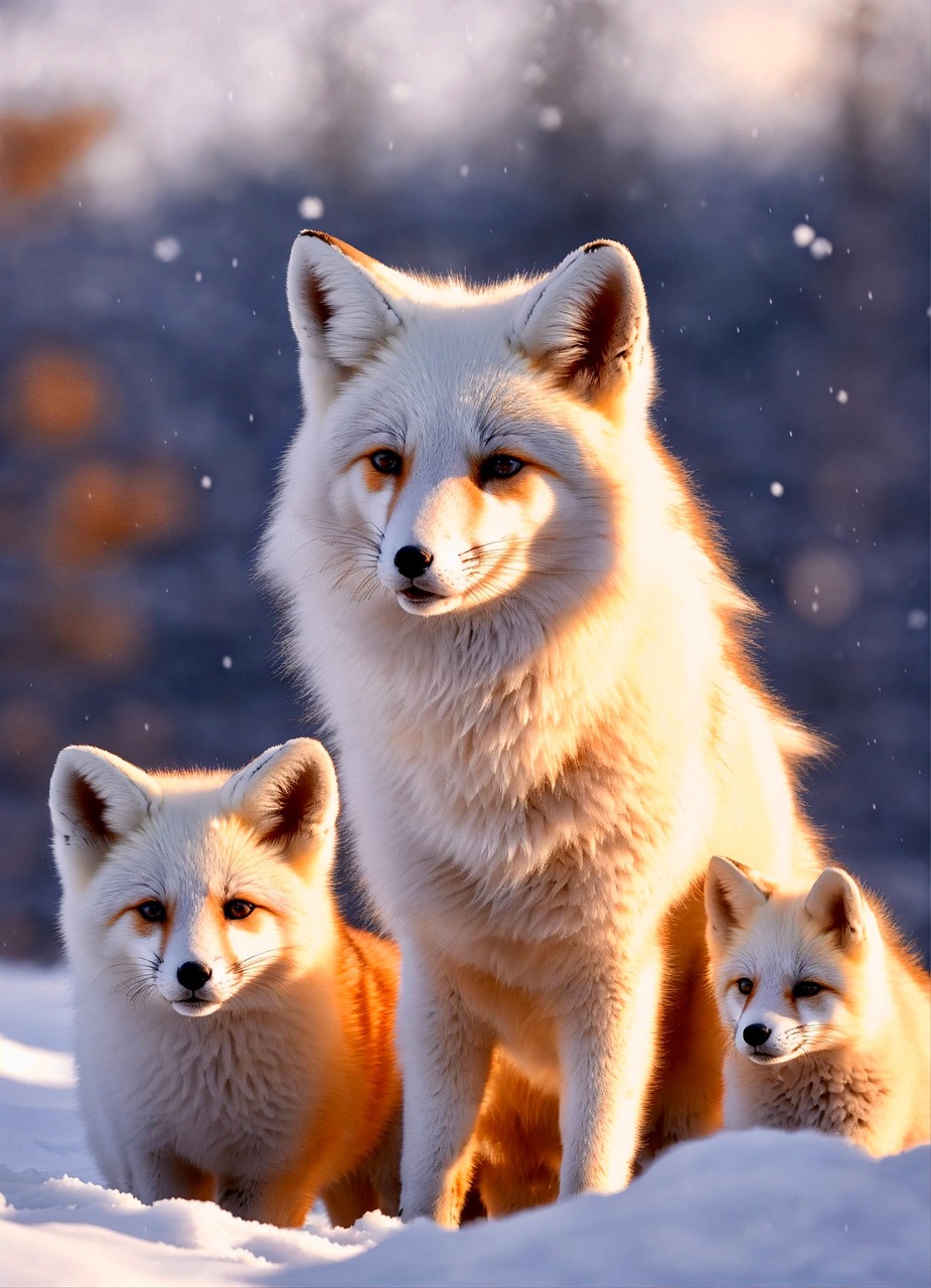 ai generated, foxes, forest, nature, snow, cubs, winter, wildlife