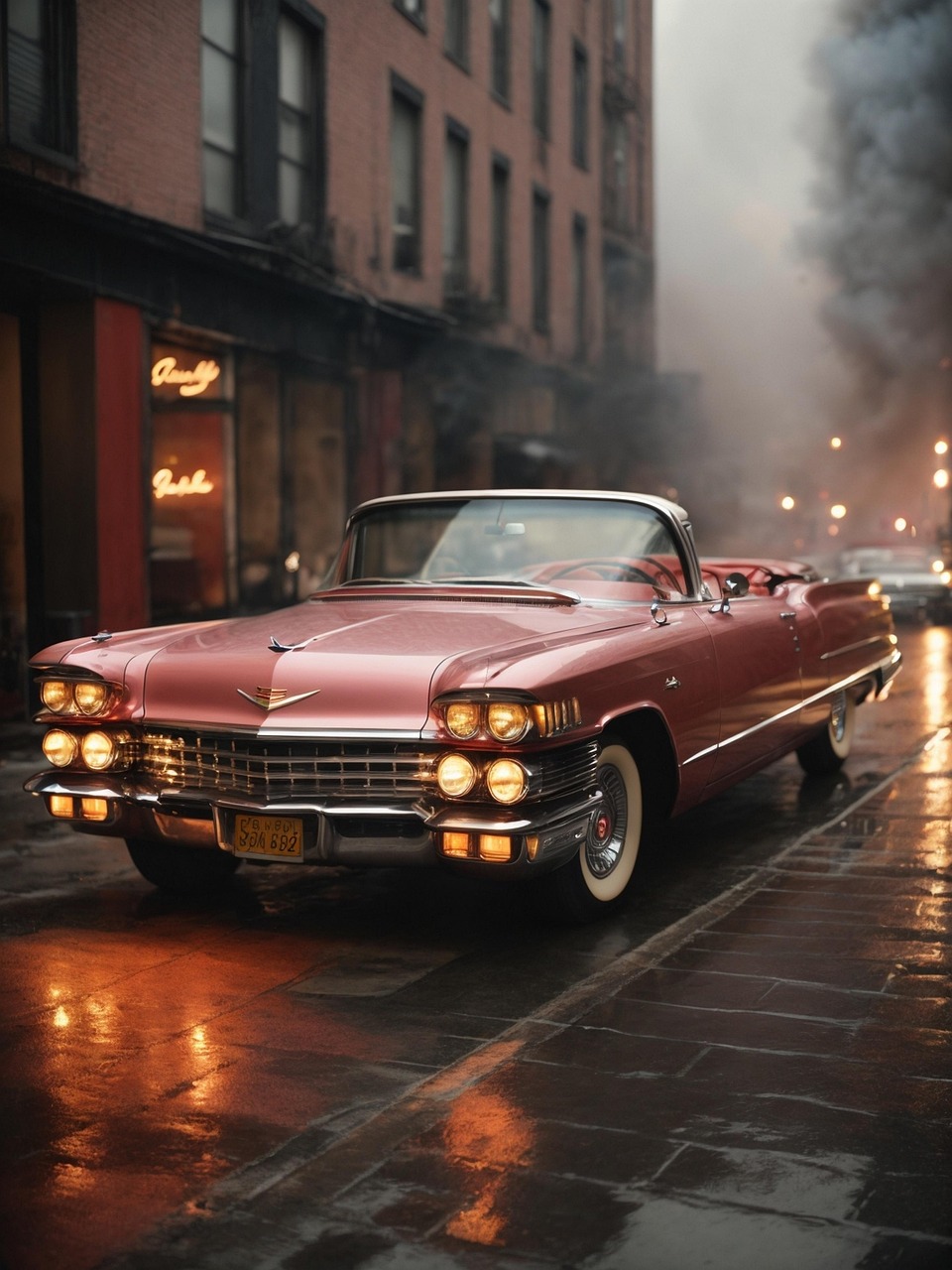 auto, fahrzeug, straße, automobil, alt, transport, autos, stadt, klassisch, der verkehr, jahrgang, geschwindigkeit, rad, rot, retro, sport, schnell, antrieb, fahren, urban, parken, silber, ai generiert