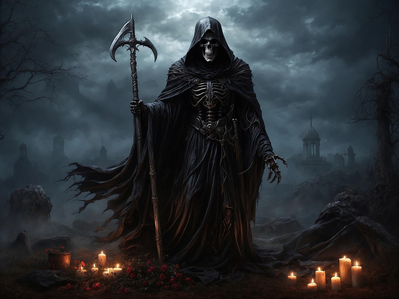 ai generated, skull, horror, dark, tomb, skeleton, dead, halloween