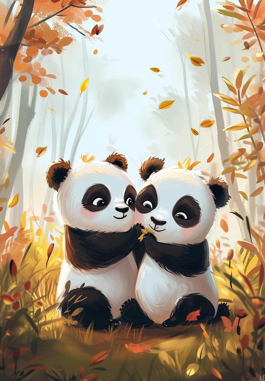ai generiert, panda, junges, paar, liebe, tierwelt, familie, natur, mutterschaft, umfassen, wald, bär, tier, zärtlich, sanft, kreaturen, bindung, bambus, japan