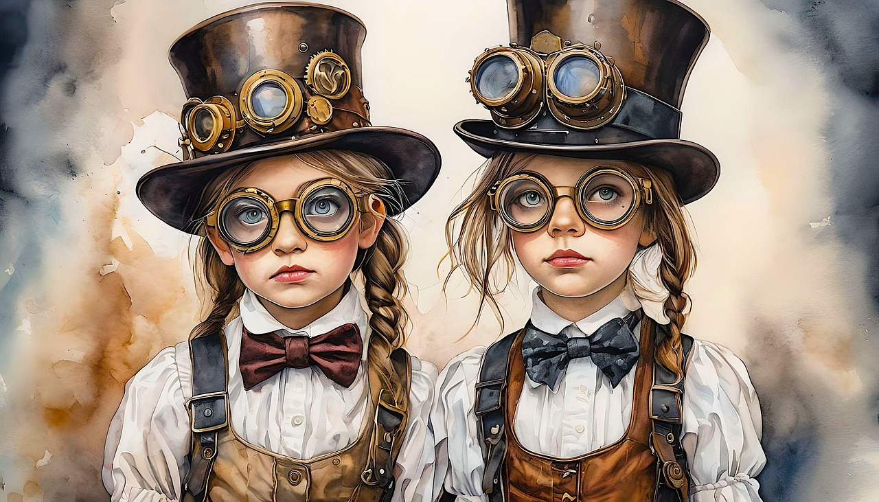 ai generiert, steampunk, mädchen, gotisch, cosplay, kleidung, modell, jahrgang, weiblich, goth, mode