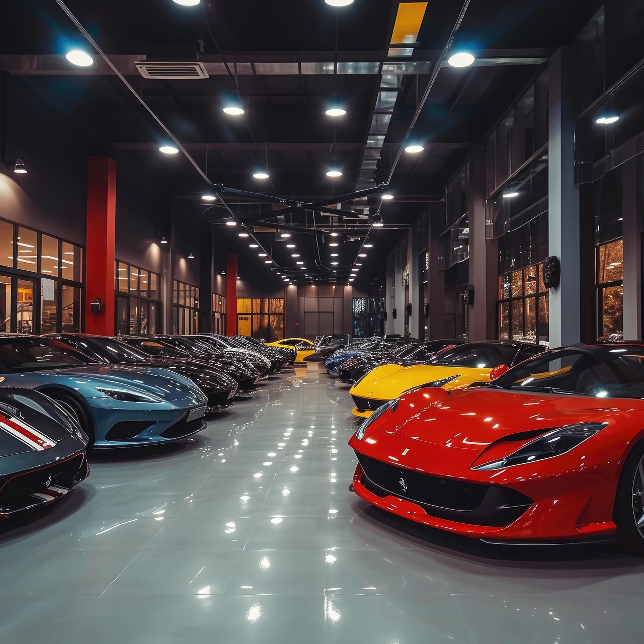 ai gerado, carros, showroom, garagem, luxo, veículos, automóveis, clássico, automotivo, transporte, esportes, super carros, mostrar, caro