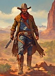 Ai generated cowboy wild west mountains sunset nature western