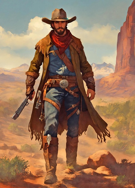 Ai generated cowboy wild west mountains sunset nature western