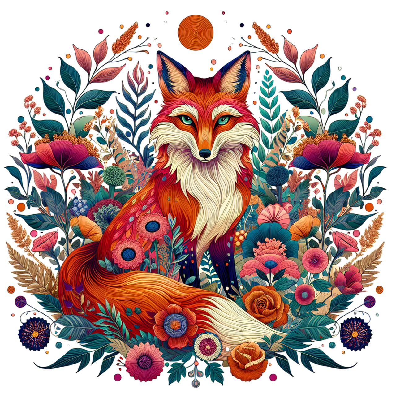ai generated, fox, canine, flowers, wildlife, wild, omnivore, furry, predator, nature