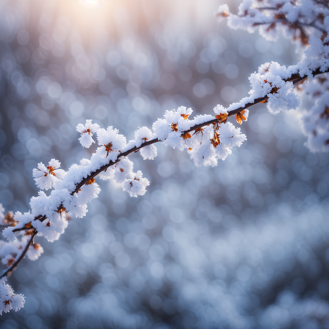 ai generiert, winter, blüht, blumen, vorfrühling, hell, schnee, sonnenschein, natur, morgen, zweig