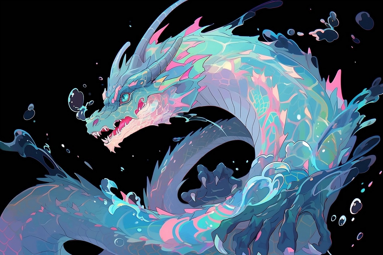 generato dall'ai, drago, lucertola, natura, cartone animato, animale, rettile, creatura, serpente, fantasia, mostro, arcobaleno, squamoso, esotico, bestia, oceano, mare, magia