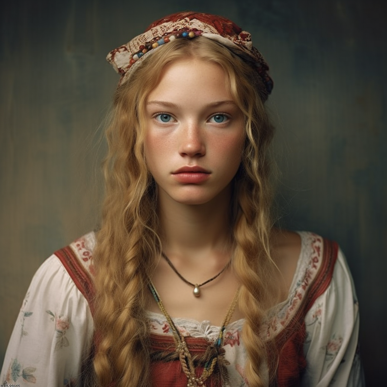 femme, teen, adolescent, la pauvreté, européen, facile, innocence, yeux bleus, élégance, naturellement, costume, ai généré