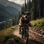 Ai generated dog bicycle cycling cycle wheels vehicle riding