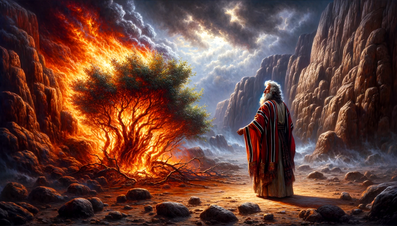 burning bush, holy encounter, moses called, divine flame, sacred fire, god speaks, bush unburned, mount sinai, prophetic vision, eternal flame, ai generated, burning bush, burning bush, burning bush, burning bush, burning bush
