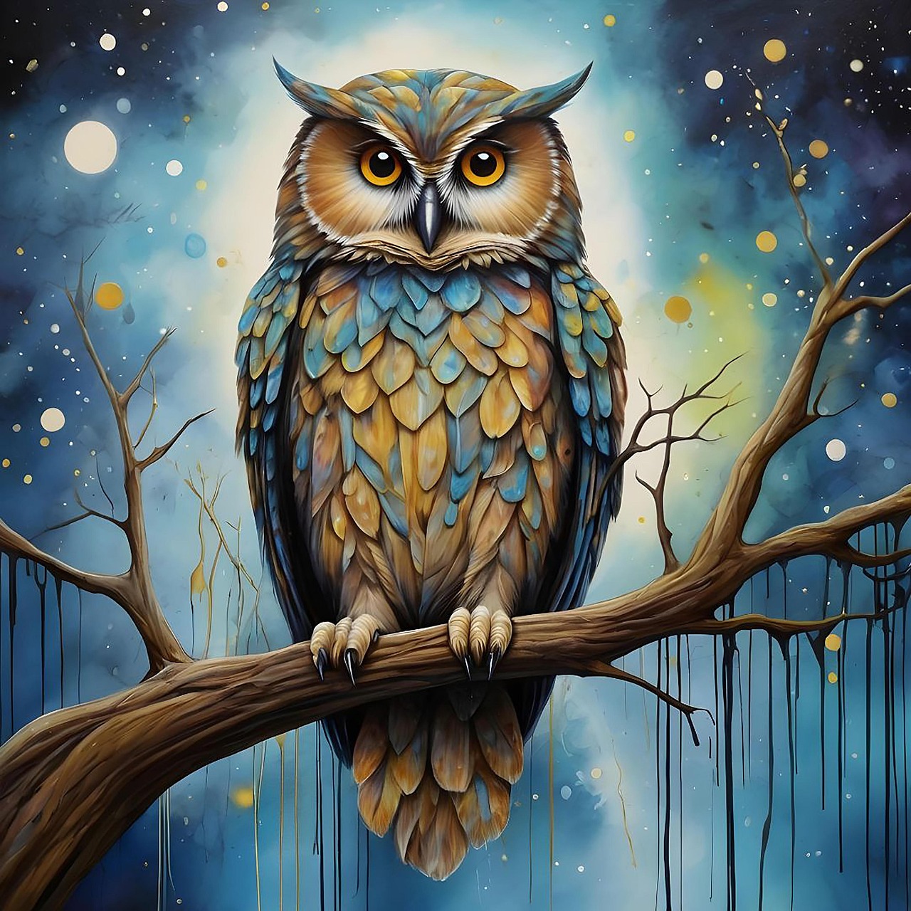 ai generowane, sowa, nocna sowa, ptak, surrealistyczne malarstwo, śnić, streszczenie, malarstwo ptaków, tło, natura