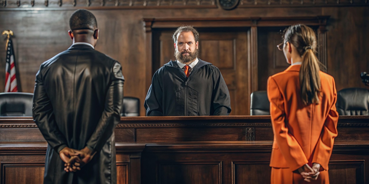 salle d'audience, juge, avocat, la défense, avocat de la défense, condamné, prisonnier, jury, marteau, rechercher, politique, criminel, la criminalité, felon, etat, ai généré, gens