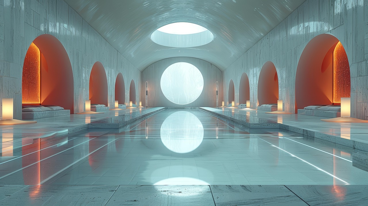 uzay, boş, spa, havuz, açık, minimalist, su havzası, gerçeküstü, arka fon, kopyalama alanı, simetrik, tasarım, kapak fotoğrafı, iç tasarım, yeniden yaratma, rahatlamak, sanat, zemin, temiz, basit, oluşturmak üzere, sunmak, yumuşak, ilham, ışık, yapay zeka oluşturuldu