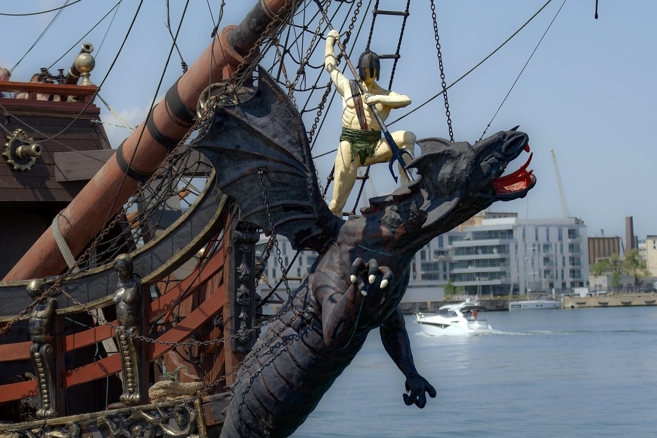 schiff, kreuzfahrt, schweinsleder, skulptur, matrosen, ich hoffe, drachen, entertainment, tourismus, ferien