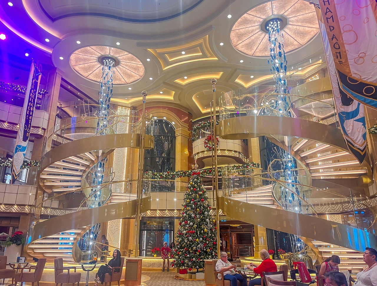 kreuzfahrtschiff, weihnachten, dekoration, jahreszeit, ornament, lichter, ferien