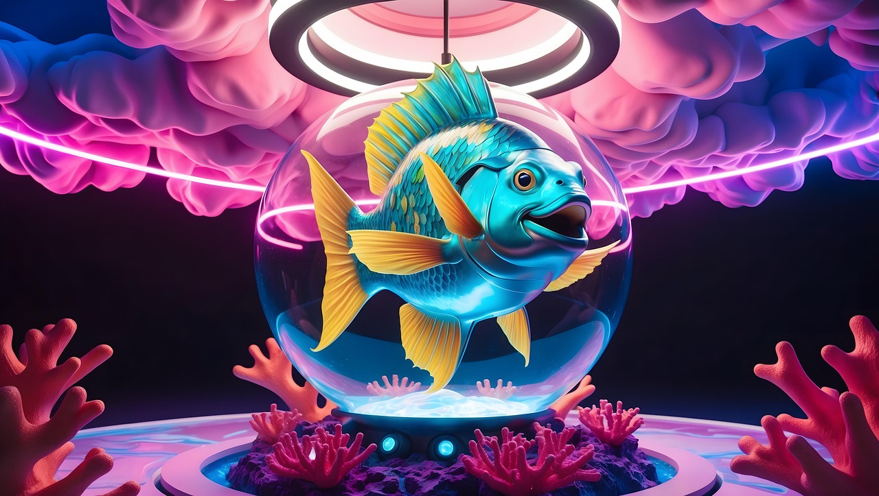 ryba, 3d, trojrozměrné, podvodní svět, akvárium, oceán, hluboké moře, korálový útes, mořský život, rybí šupiny, mořská fauna, virtuální realita, příroda, vizualizace, grafika, animace, modelování, podvodní rostliny, útes, tropická ryba, mořská řasa, podvodní krajina, mořští tvorové, mořský biom, mořský ekosystém, podvodní prostředí, ai generované