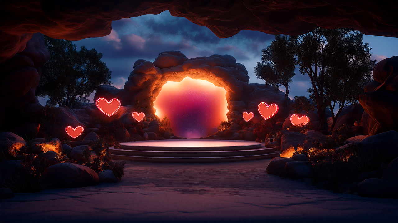 marcador de posición, escenario, plataforma, naturaleza, naturaleza escénica, amor por la naturaleza, fondo del escenario, fondo de la plataforma, fondo de la naturaleza, amor, corazón, ai generado