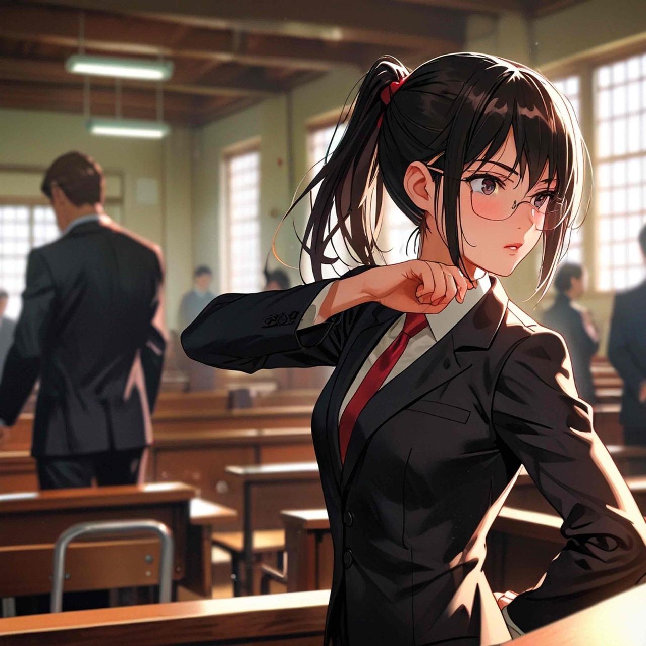 ai généré, essai, justice, verdict, condamnation, solennelle, la criminalité, strict, avocat, femme, la défense, éléments de preuve, discussion, cabinet d'avocats, incident, style animé