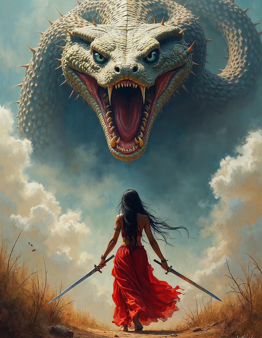 ai generated, serpent, warrior, woman, durga, kali, goddess, hinduism, divine feminine, empowerment, strength, mythology, worship, festivals, navratri, shakti, spirituality, protection, symbolism, rituals
