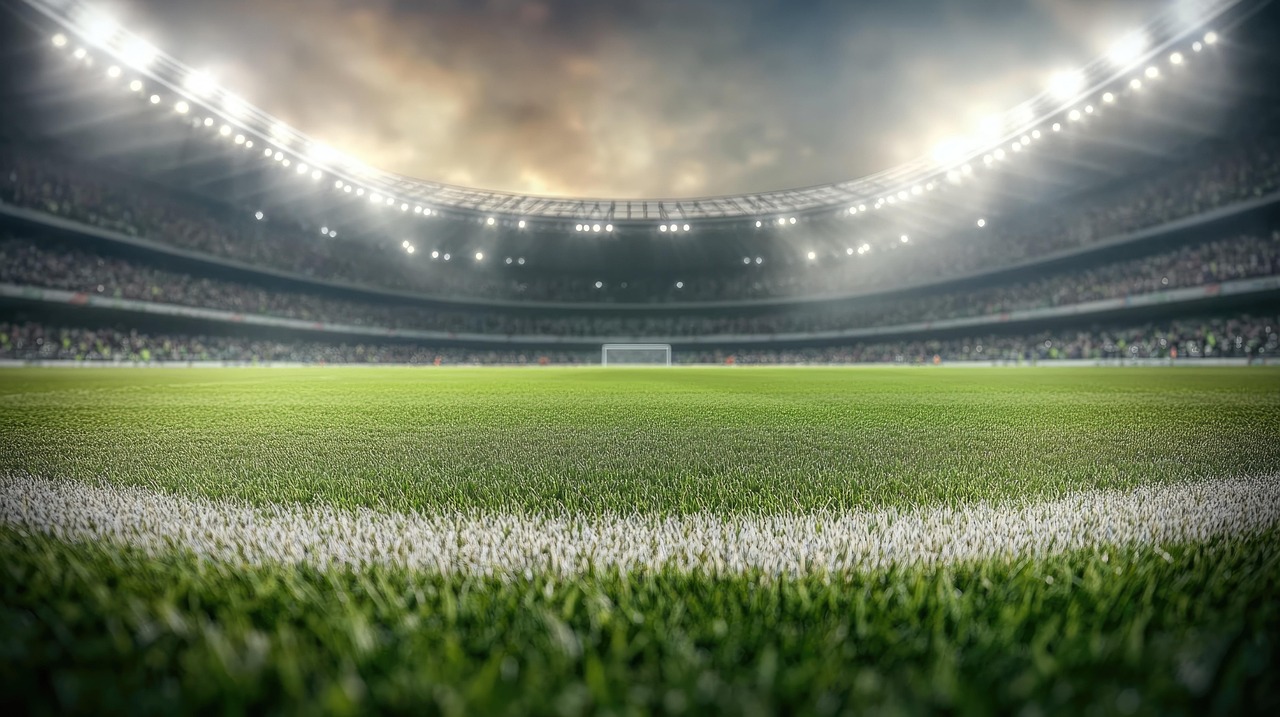 generato dall'ai, stadio di calcio, calcio, vista stadio, illuminazione dello stadio, campo di calcio, luce dell'alba, stadio
