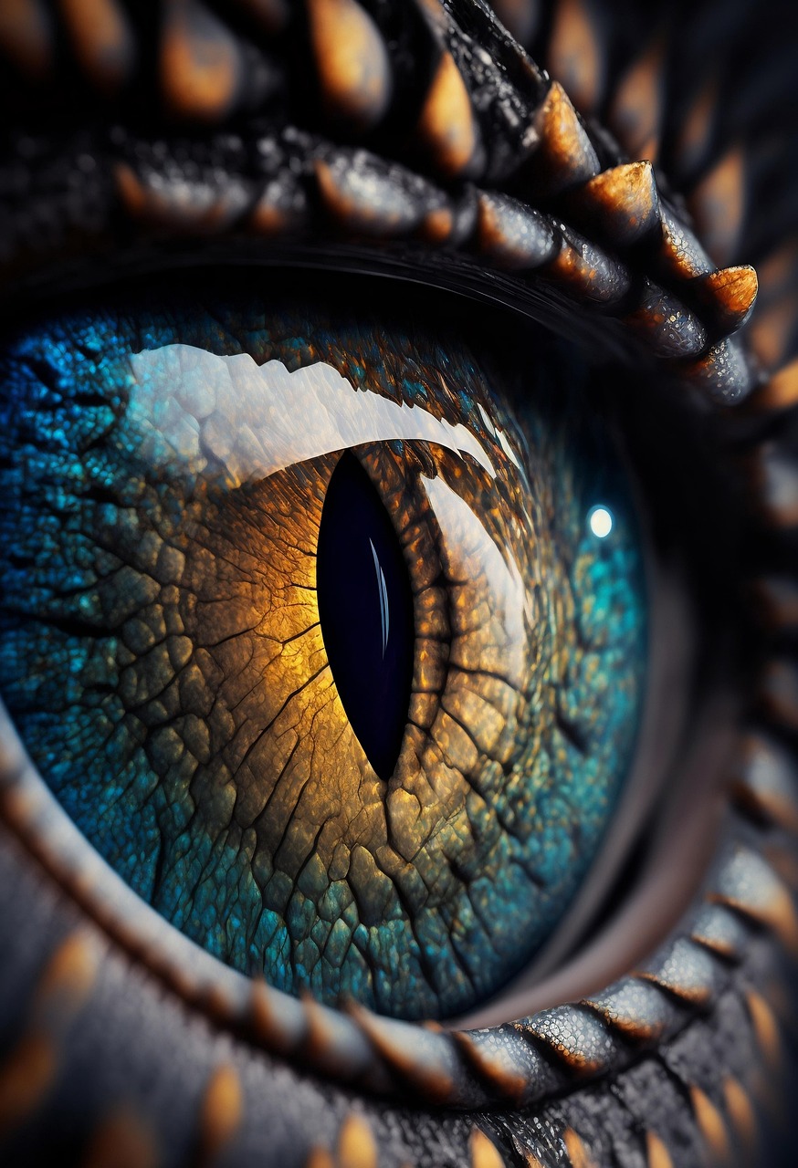 macro, avvicinamento, render, natura, occhio, iris, allievo, rettiliani, drago, fantasia, lucertola, rettile, coccodrillo, creatura, animale, serpente, squamoso, bilancia, iguana, selvaggio, 3d, generato dall'ai