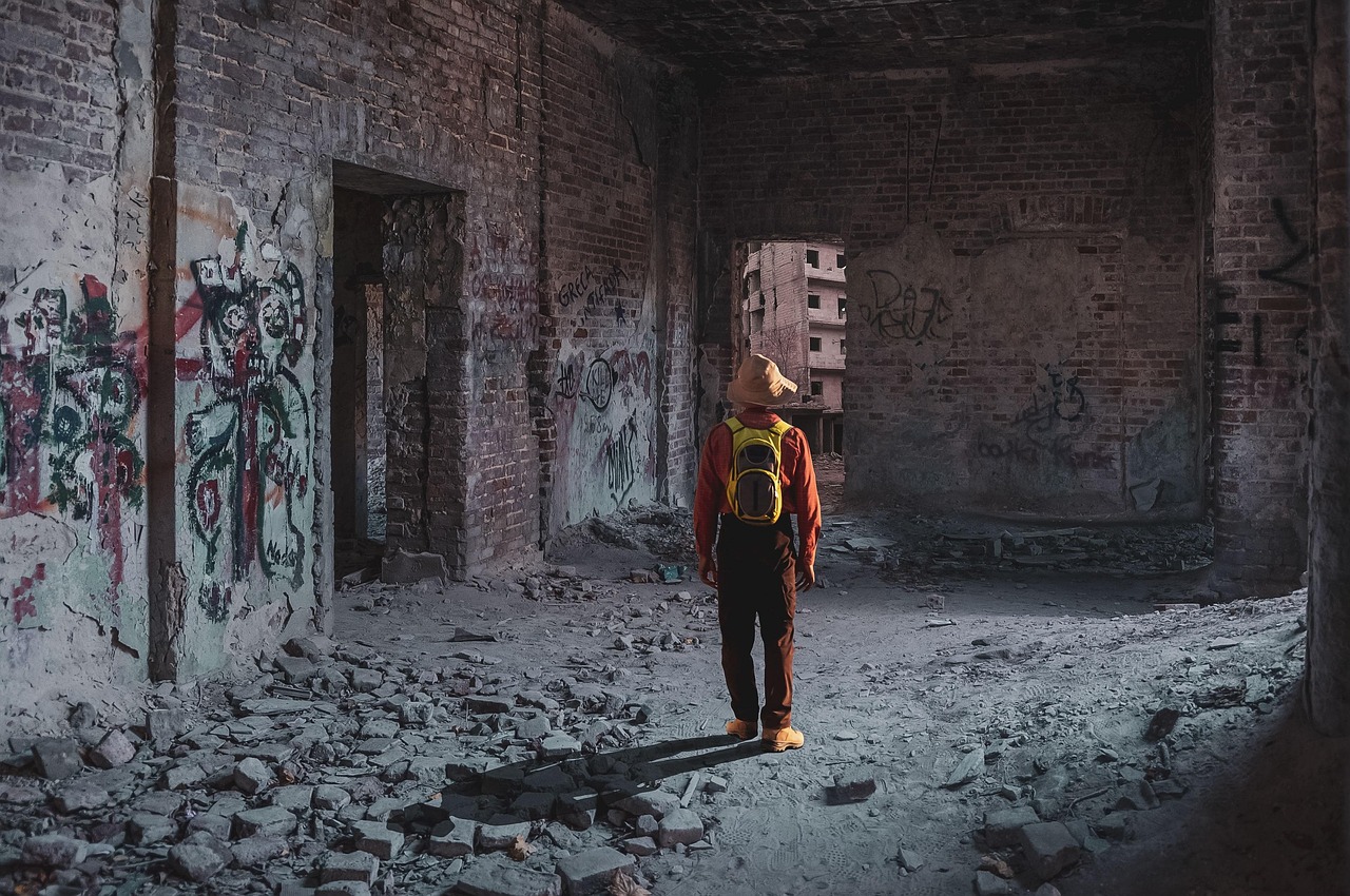 homme, imeuble, apocalyptique, guerre, catastrophe, survivor, fantaisie, survie, dystopique, avenir, destruction, composition