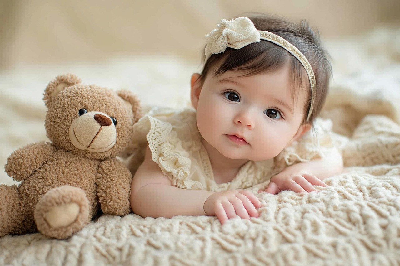 baby, cute, newborn, kid, portrait, childhood, children, girl, teddy bear, childish, ai generated