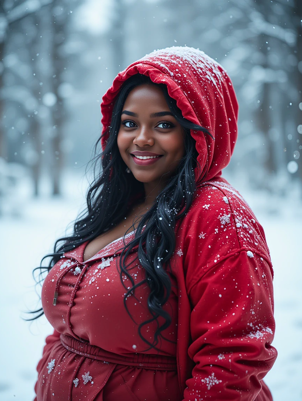 ai generated, woman, hoodie, winter, snow, cold, nature, fashion, plus size, jacket, beauty, girl, model, pose, portrait
