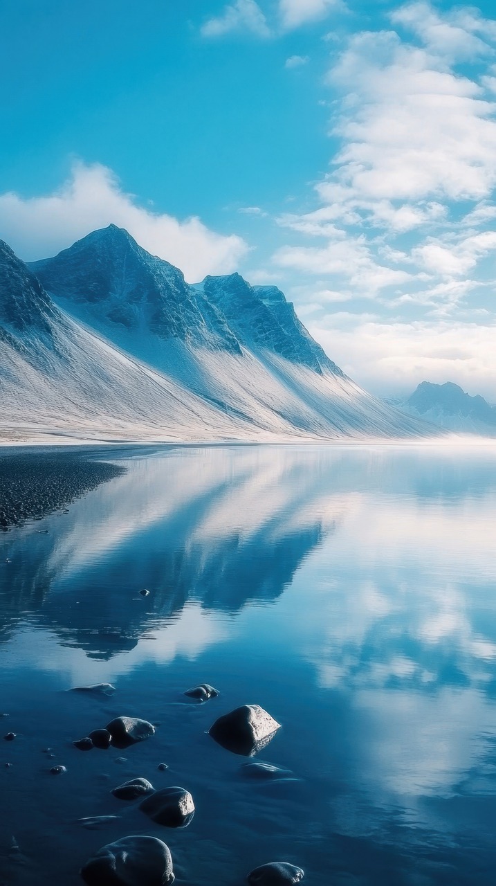 ai genereret, bjerg, sø, vinter, natur, landskab, udendørs, miljø, kold, bjerge, himmel, sæson, tapet, udforske