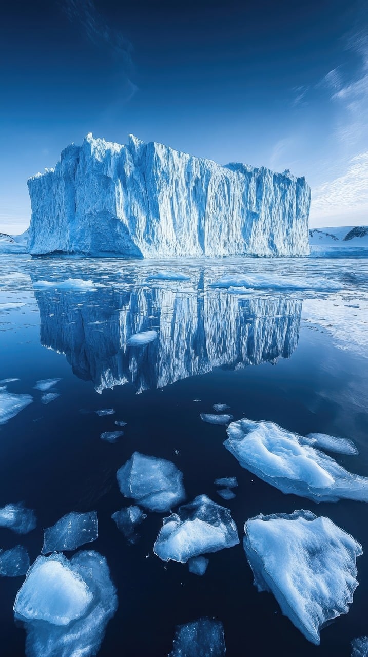 ai genereret, gletscher, isberg, smuk, natur, tapet, landskab, hav, ocean, isbjerg, kold, vinter, sne, arktisk, havlandskab, blå, klima, sæson