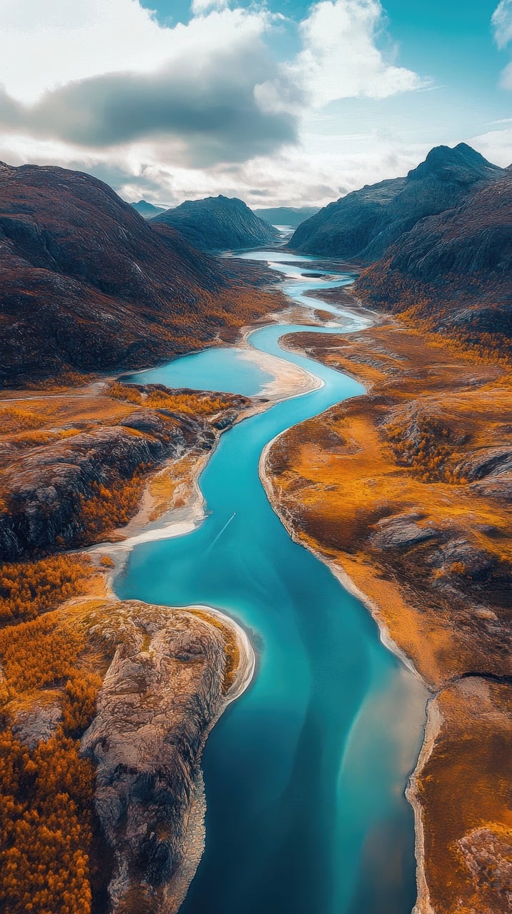 ai oluşturuldu, nehir, dağlar, güzel, doğa, duvar kağıdı, manzara, göl, keşif, turizm, manzaralı, bulutlar, açık havada, havadan görünüm