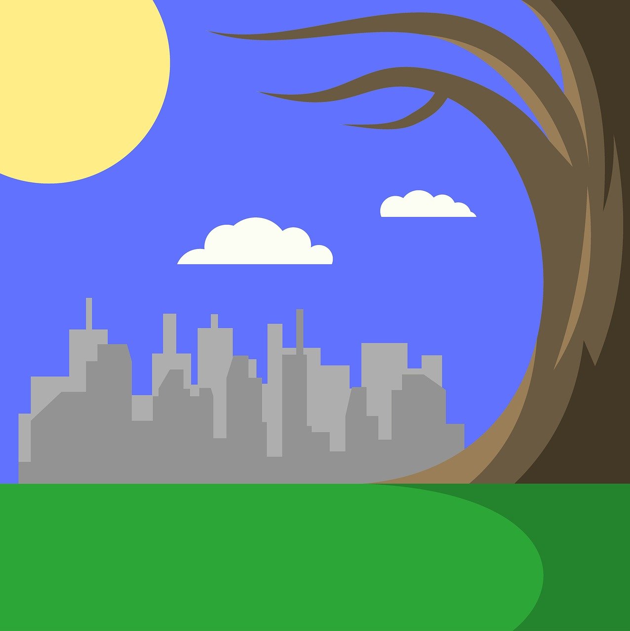 landskap, natur, träd, utomhus, stadsbild, stad, arkitektur, urban, horisont, byggnader, skyskrapor, metropolitan, se, avlägsna, parkera, perspektiv, ljus, mall, kopiera utrymme, färgrik, resa, turism