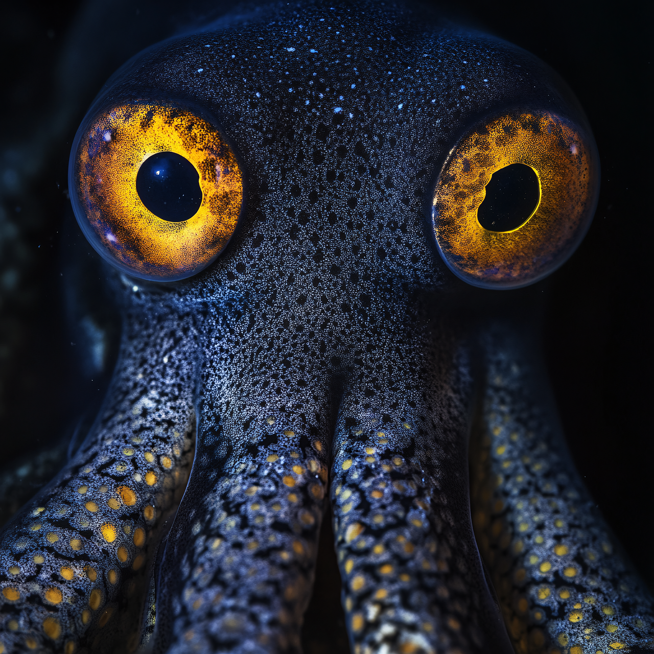 ai generowane, kałamarnica, ocean, morze, morski, dzikiej przyrody, podwodny, głęboki, wodny, natura, zbliżenie, oczy, rozjarzony, bioluminescencja, tajemniczy, ciemny, zwierzę, macki, tekstura, otchłań, głębinowych, środowisko, rzadko spotykany, niezgłębiony