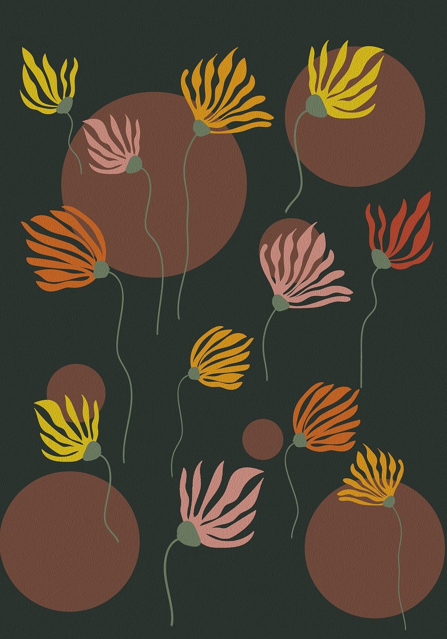 kuvio, piireissä, retro, boho, boheemi, tausta, piirustus, kukat, luonne, kasvisto
