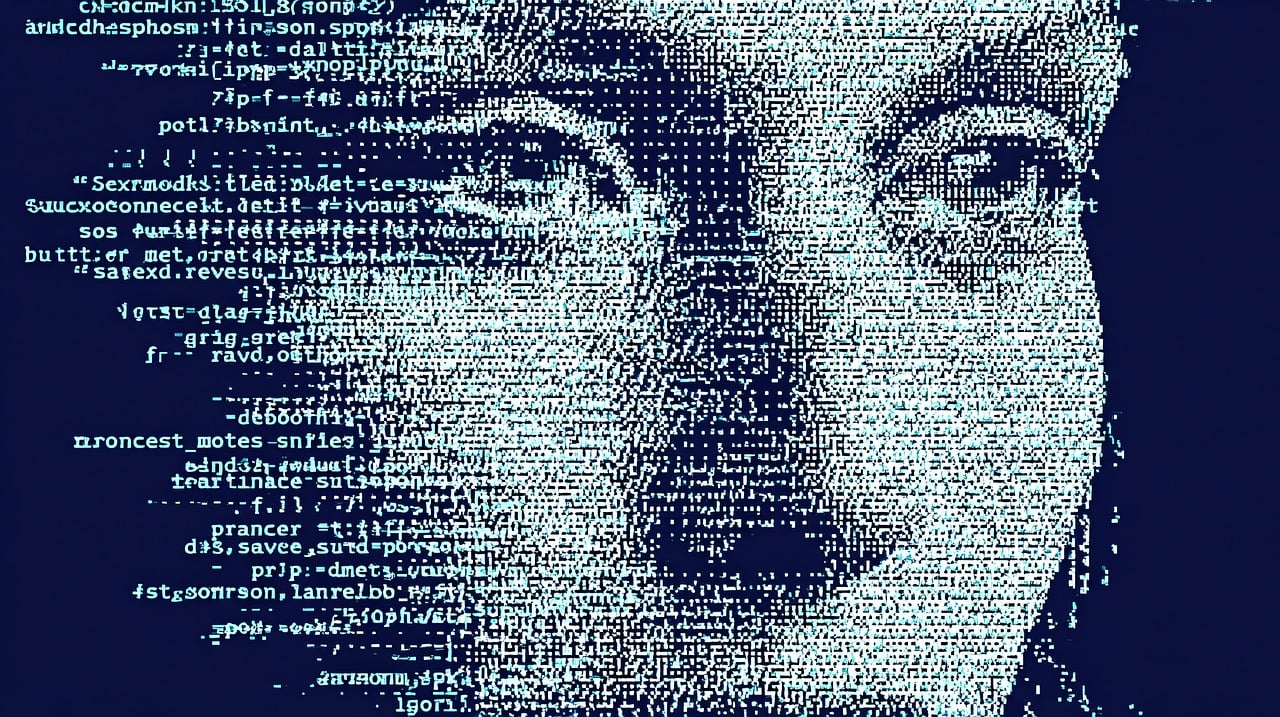ai generowane, kod, twarz, portret, dane, programowanie, cyfrowy, tożsamość, technika, oprogramowanie, deweloper, dwójkowy, osoba, streszczenie, technologia, koder, scenariusz, sylwetka, nowoczesny, lekki, matryca, niebieski, cyber, typografia