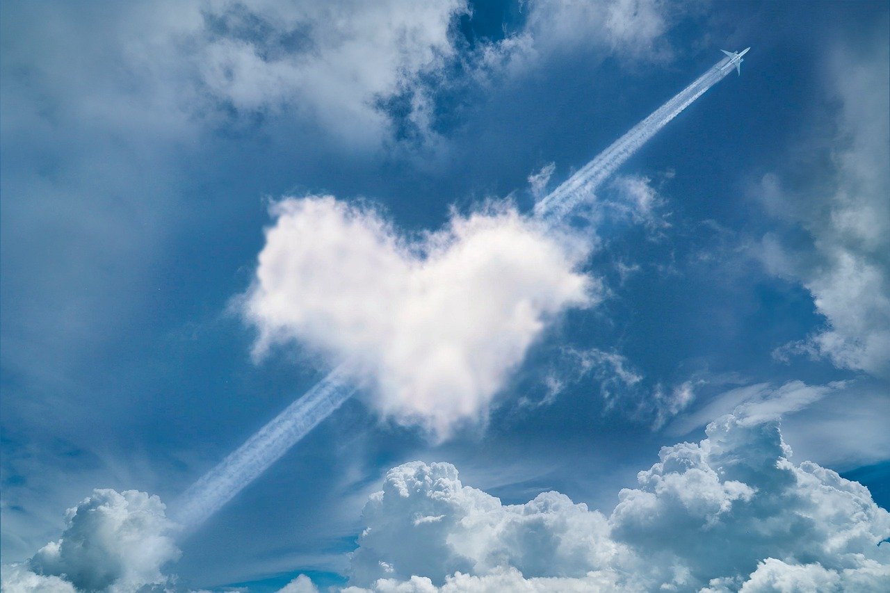 heart, clouds, aircraft, wake, cloudy, weather, nature, shapes, love