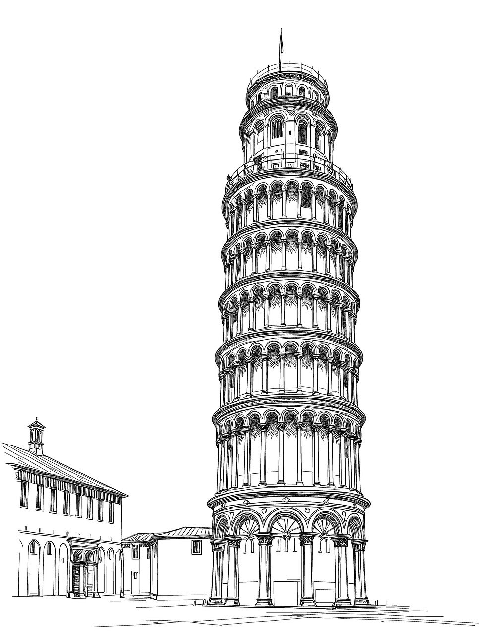 ai generated, pisa, italy, architecture, history, tower, building, travel, landmark, europe, historical, monument, famous, tourism, drawing, artwork, educational