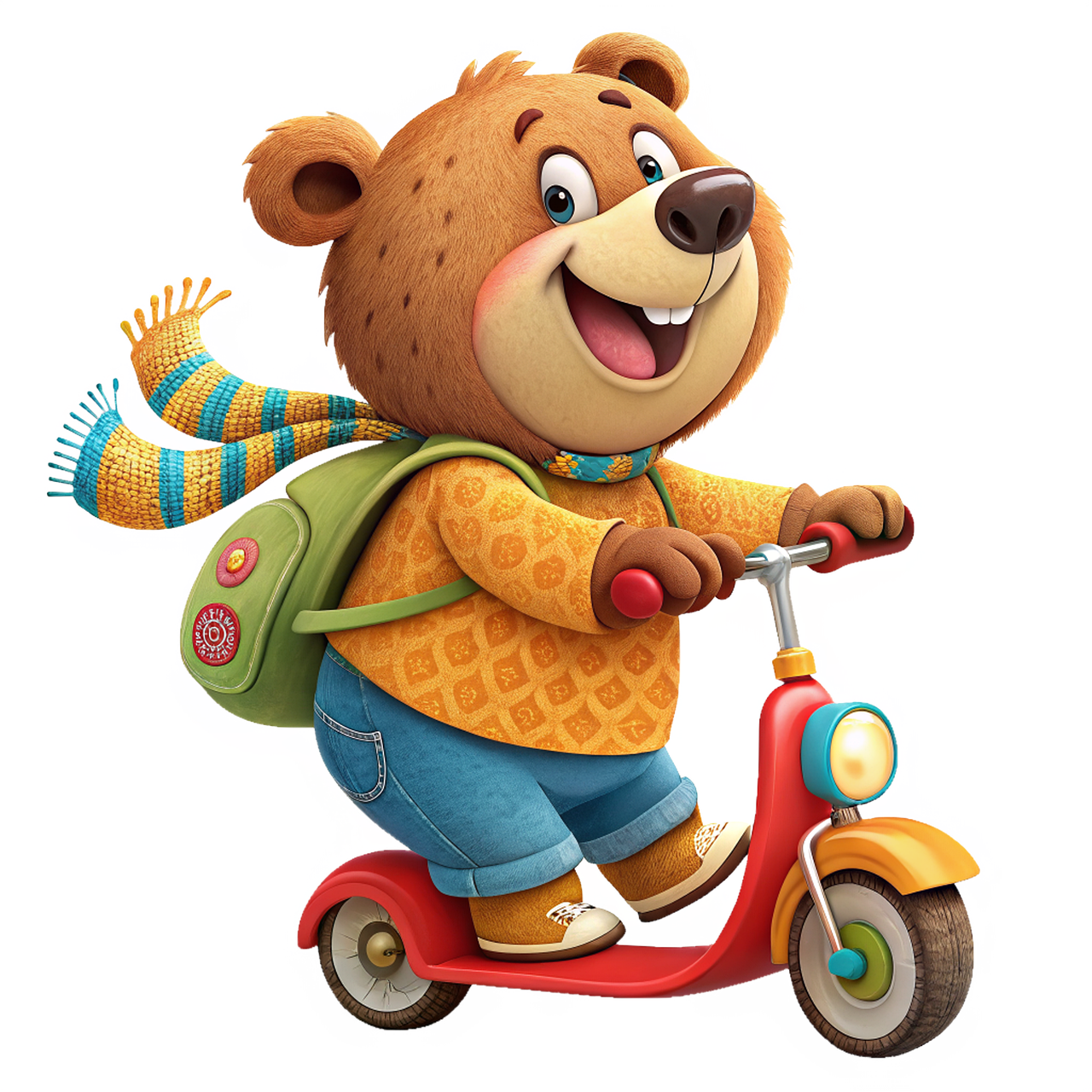 ai generated, bear, bear cub, kick scooter, transport, urban, mobility, electric scooter, trip