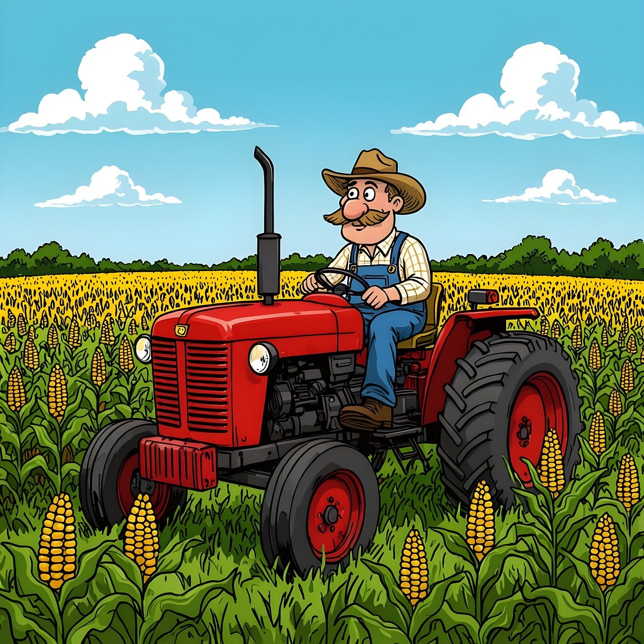 ai generated, farmer, agriculture, farming, nature, countryside, field, rural, farm, harvest, farmland, tractor, produce, work, cartoon, character, man, fun, funny